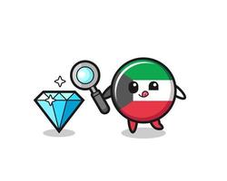 Kuwait-Flaggenmaskottchen prüft die Echtheit eines Diamanten vektor