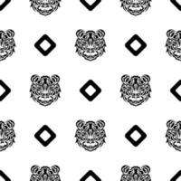 Tigergesicht nahtloses Muster im samoanischen Stil. Boho-Tigergesicht. gut für Hintergründe, Drucke, Bekleidung und Textilien. Vektor-Illustration. vektor