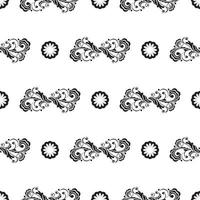 Nahtloses Schwarz-Weiß-Muster mit Blumen und Monogrammen im einfachen Stil. gut für Abdeckungen, Stoffe, Postkarten und Druck. Vektor-Illustration. vektor