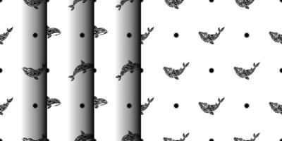 uppsättning av sömlösa svarta och vita mönster med valar i enkel stil. bra för kläder och textilier. vektor