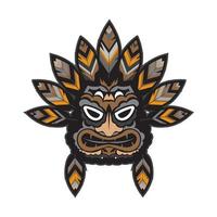 ett ansikte med fjädrar i polynesisk stil. maori eller samoa tatuering. bra för utskrifter. exklusiv företagsidentitet. isolerade, vektor illustration.
