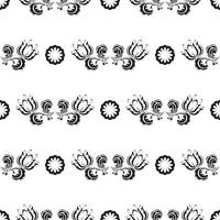 Nahtloses Schwarz-Weiß-Muster mit Blumen und Monogrammen im einfachen Stil. gut für Kleidung und Textilien. Vektor