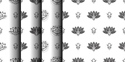 uppsättning av svarta och vita sömlösa mönster med lotusblommor i enkel stil. bra för bakgrunder och utskrifter. vektor