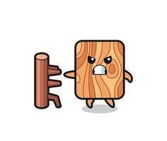 plank trä tecknad illustration som en karate fighter vektor