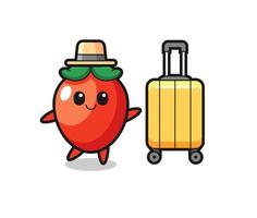 chilipeppar tecknad illustration med bagage på semester vektor