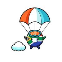 Südafrika-Maskottchen-Karikatur springt mit glücklicher Geste Fallschirm vektor