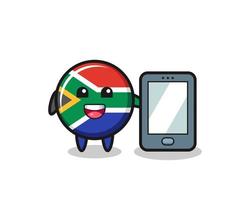 südafrika-illustrationskarikatur, die ein smartphone hält vektor