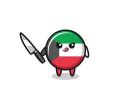 söt kuwait flaggmaskot som en psykopat som håller en kniv vektor
