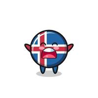 süßes Island-Flaggenmaskottchen mit gähnendem Ausdruck vektor