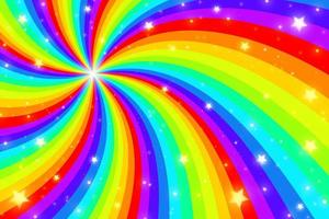 Regenbogenstrudelhintergrund mit Sternen. Regenbogen mit radialem Gradienten aus verdrehter Spirale. Vektor-Illustration vektor