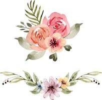 uppsättning av akvarellbuketter av delikata flerfärgade blommor, handmålade. vektor