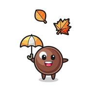Cartoon der süßen Tapioka-Perle, die im Herbst einen Regenschirm hält