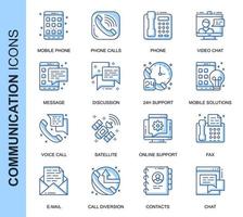 Blaue dünne Linie Kommunikations-in Verbindung stehende Ikonen eingestellt vektor