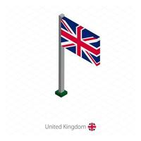 Storbritannien flagga på flaggstång i isometrisk dimension. vektor