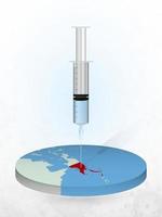 vaccination av Papua Nya Guinea, injektion av en spruta på en karta över Papua Nya Guinea. vektor
