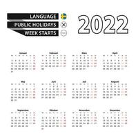 Kalender 2022 in schwedischer Sprache, Woche beginnt am Montag. vektor