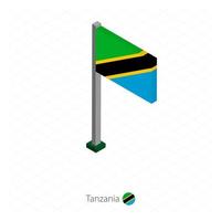 Tansania-Flagge am Fahnenmast in isometrischer Dimension. vektor