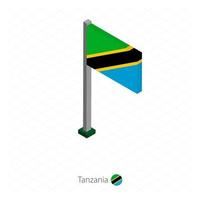 tanzania flagga på flaggstång i isometrisk dimension. vektor