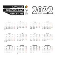 Kalender 2022 in portugiesischer Sprache, Woche beginnt am Montag. vektor