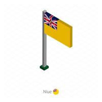 Niue-Flagge am Fahnenmast in isometrischer Dimension. vektor