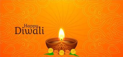 Lycklig Diwali hälsning med en enda glödande diya vektor