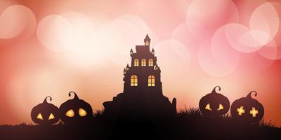 Haunted House Halloween-banner med pumpor vektor