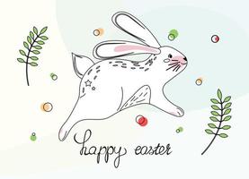 glad påsk mall med en söt liten kanin. kontur platt illustration. vektor