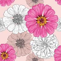 nahtloses muster floral mit vintage zinnia blumen schwarz farbe abstrakter hintergrund.vektorillustration linie art.for stoffmuster druckdesign. vektor