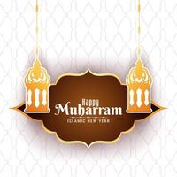 Islamiskt nytt år Happy Muharran med lykta bakgrund vektor