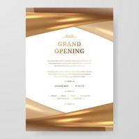 Plakateinladung zur großen Eröffnungsparty. eleganter luxus mit goldener strudelsatin-seidenglänzender textur. vektor