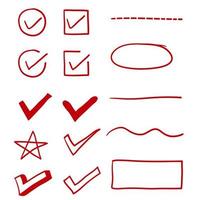 röd handritad ruta, understrykning och oval markör med doodle stil vektor