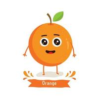 niedlicher orangefarbener charakter, orange karikaturvektorillustration. niedlicher fruchtvektorcharakter lokalisiert auf weißem hintergrund vektor
