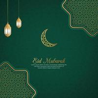 ramadan kareem, islamisk arabisk grön lyxbakgrund med geometriska mönster och lyktor vektor