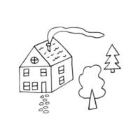 Haus und Baum. Illustrationshand gezeichnet im Kunststil der Gekritzellinie vektor