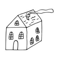 hus ikon handritad i doodle line art stil vektor