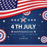 Förenta staterna glad självständighetsdagen gratulationskort, banner, horisontell vektorillustration. usa semester 4 juli designelement med amerikanska flaggan med kurva vektor