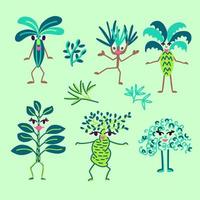 satz zeichentrickfiguren von zimmerpflanzen mit armen und beinen vektor
