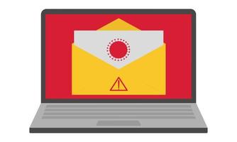 E-Mail-Phishing. Die E-Mail, die an die E-Mail gesendet wurde, enthält einen bösartigen Virus. der Antivirus im Laptop warnt vor der Gefahr. Wohnung. Vektor-Illustration vektor