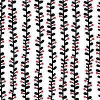 vertikale Wimpernzweige mit Blättern und roten Beeren, Vektornahtloses Muster. florale botanische textur handgezeichneter stil für textilien, stoffe, verpackungen, tapeten. vektor