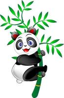 süßer babypanda-cartoon, der am bambus hängt vektor