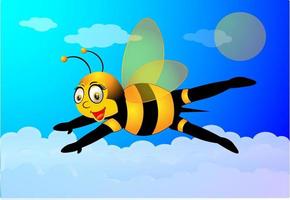 honigbienenkarikatur, die auf himmelillustration fliegt vektor