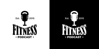 fitness podcast logotyp design på svart och vit bakgrund. vektor