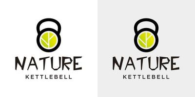 kettlebell och löv logotyp design på grå och vit bakgrund. vektor