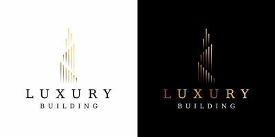 Luxus-Gebäude-Logo-Design auf weißem und dunklem Hintergrund. vektor