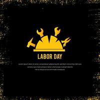 internationaler arbeitstag hintergrund mit silhouette von helm und werkzeugen. Happy Labor Day Design Vektor isoliert auf schwarzem Hintergrund.