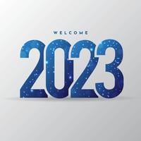 Designhintergrund des blauen Farbverlaufs des neuen Jahres 2023 mit funkelndem Glüheffekt. zwanzig dreiundzwanzig Vektordesign vektor