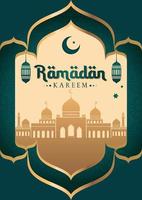 ramadan affischdesign med moské och grön mönstermall vektor