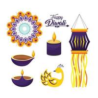 Satz von Diwali Hindu Festival Dekorationen vektor