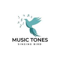 fåglar som sjunger på träd vacker melodi med musiknoter logotyp designkoncept vektor flygande fågel logotyp illustration avger musiknoter, vacker melodi med musiknoter logotypdesign