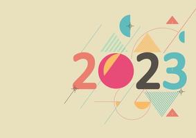 2023 frohes neues Design mit modernem geometrischem abstraktem Hintergrund im Retro-Stil. grußkartenbanner für die kalligrafie 2023 enthält bunte gelb-blau-rote formen. Vektor-Illustration vektor